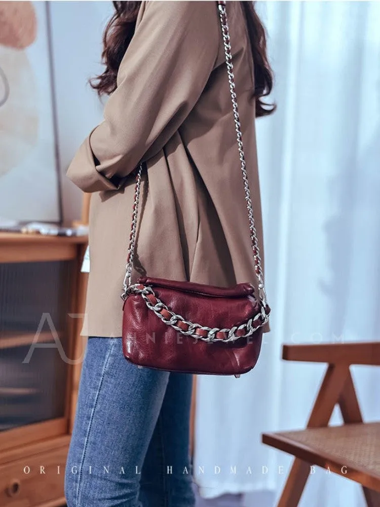 Chunky Chain Cross Body Bag Leather Chain Crossbody Bag Womens