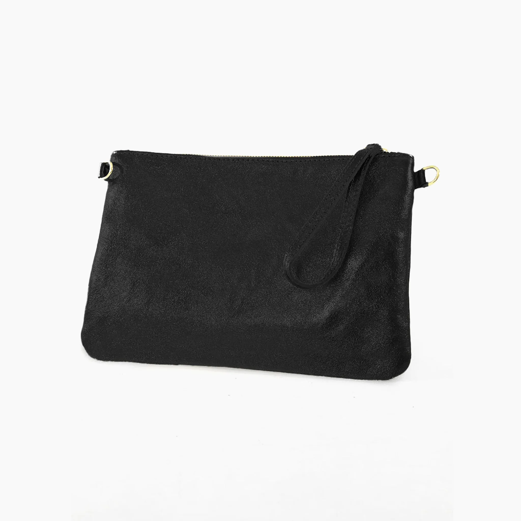 Cody Italian Leather Clutch Bag - Black, Pebbled