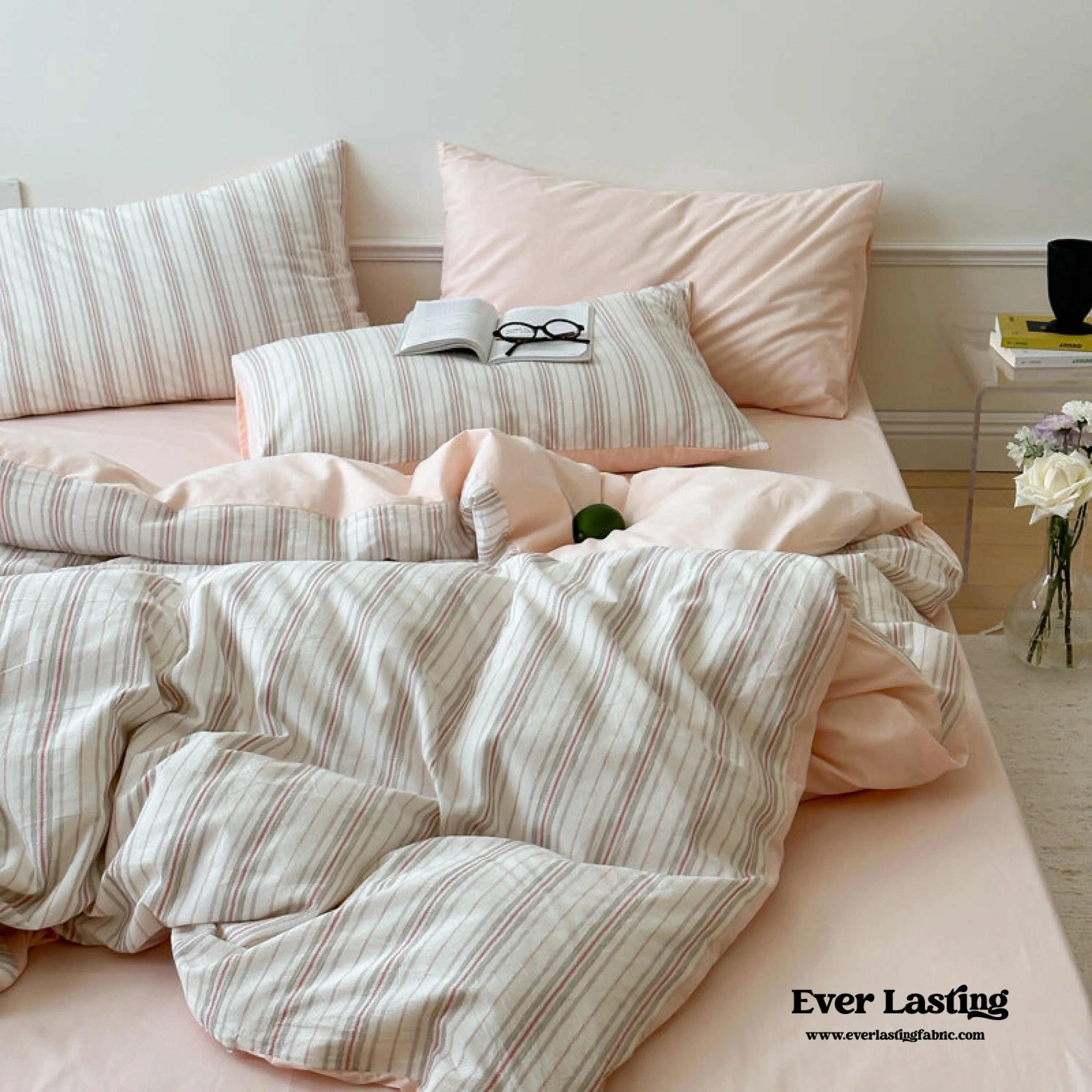 Cozy Pastel Striped Washed Cotton Bedding Set