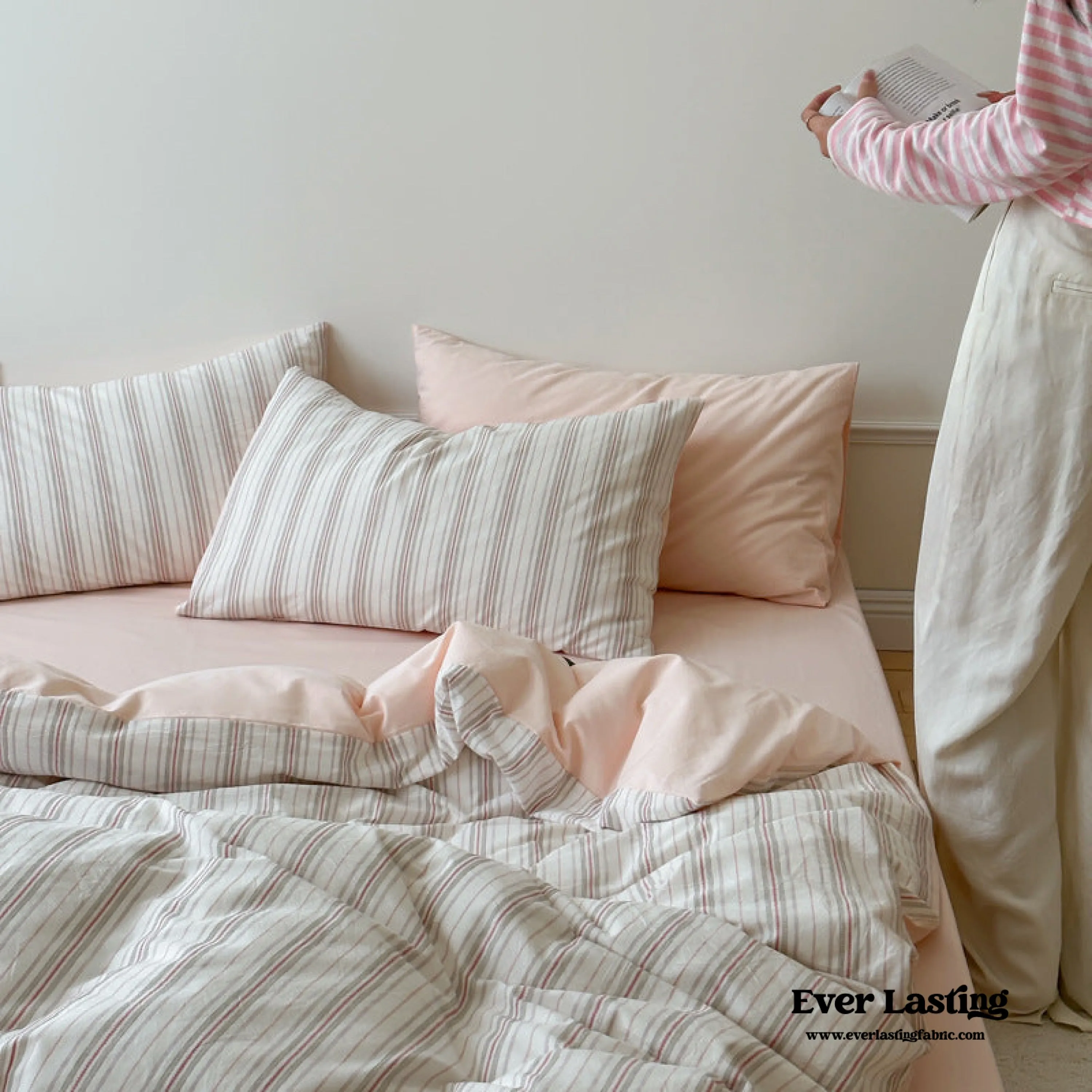 Cozy Pastel Striped Washed Cotton Duvet Cover / Blue