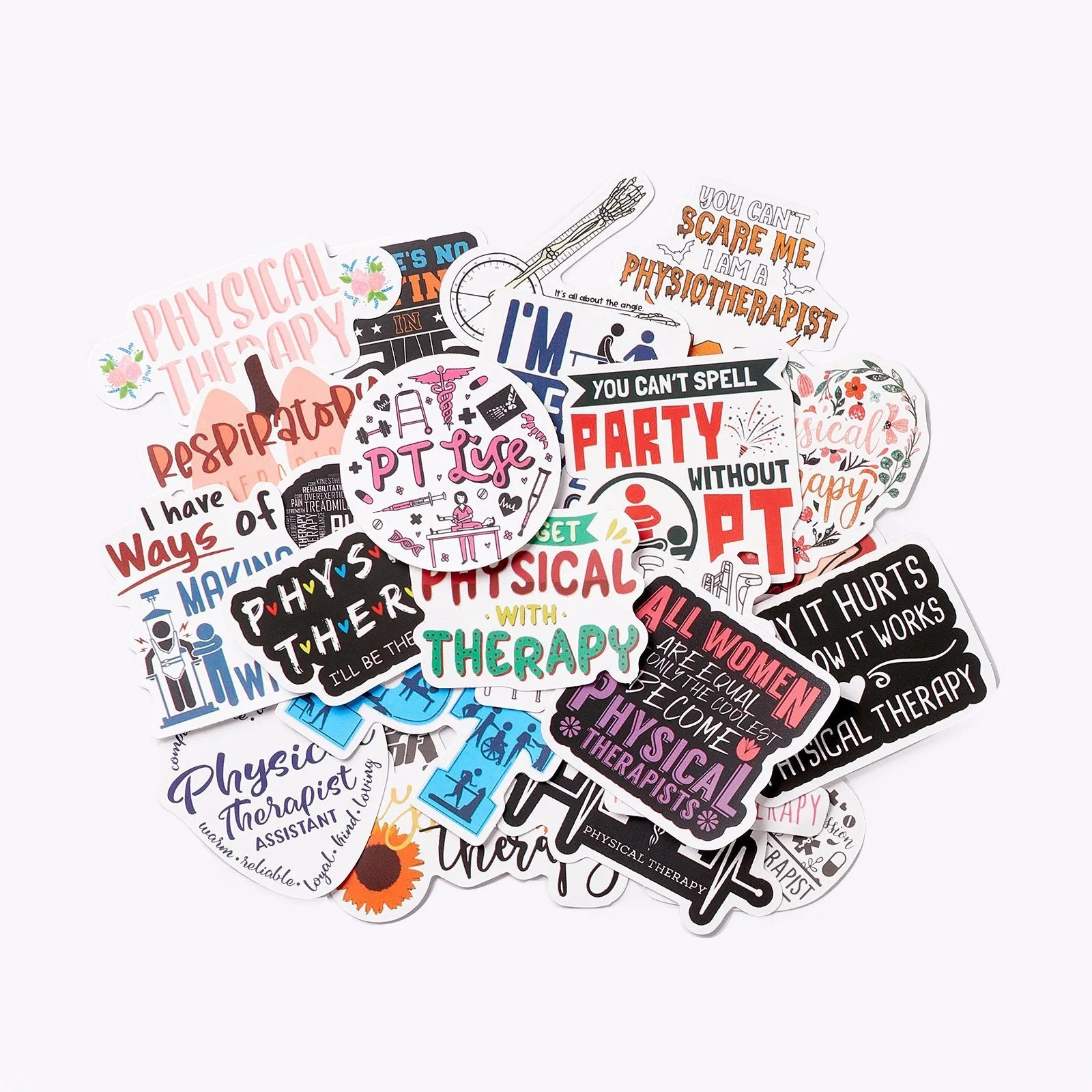 Craspire World Physiotherapy Day Theme Waterproof Self Adhesive Paper Stickers, for Suitcase, Skateboard, Refrigerator, Helmet, Mobile Phone Shell, Word, 30~72x34~75x0.2mm, about 50pcs/bag, 5bags/set