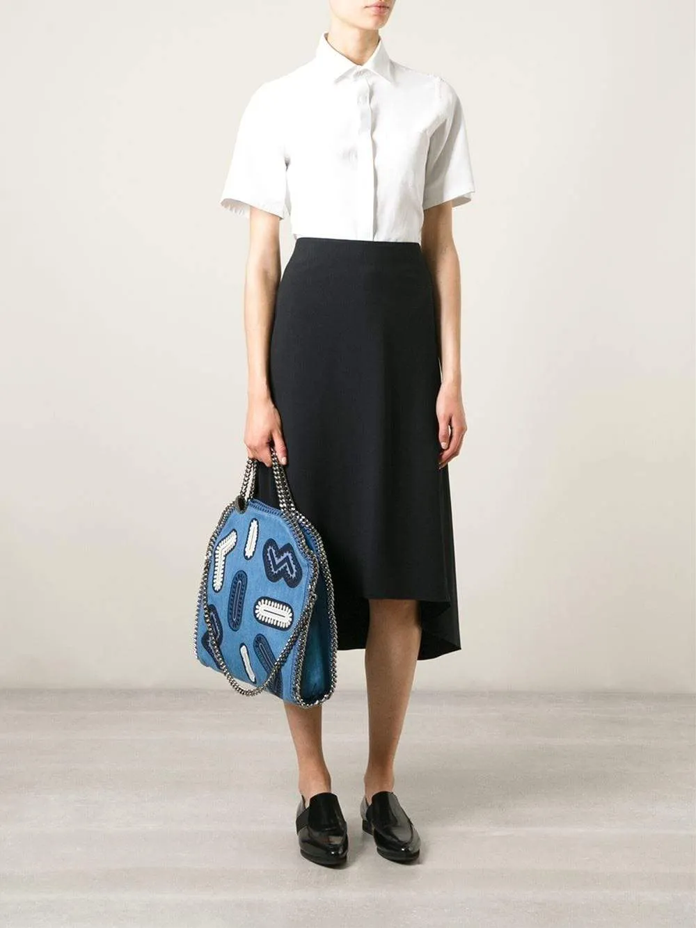 Denim Embroidered Shoulder Bag