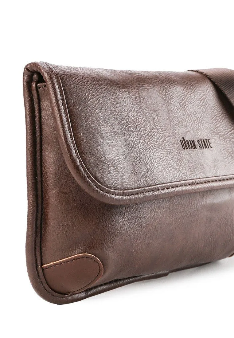 Distressed Leather Carryall Crossbody Pouch - Dark Brown