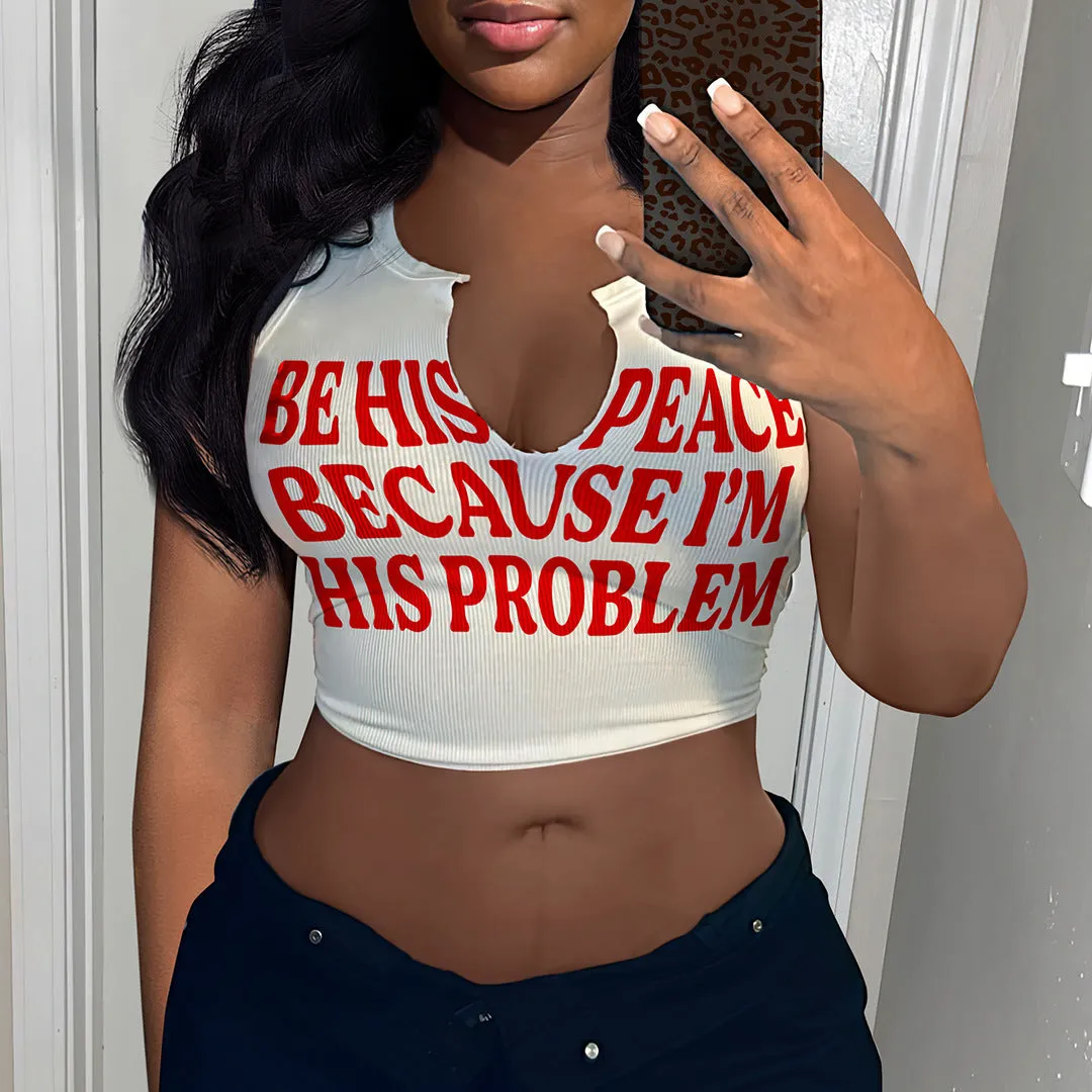 DUNNMALL Cross Border Women's Fashion Sexy Letters Printed T-shirt Ladies Fashion Brand Sleeveless Vest U Collar Small Vest