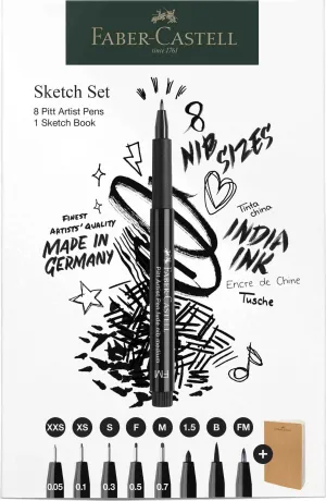 Faber Castell Sketch Set with 8 Pitt Artist Pens & Sketch Book