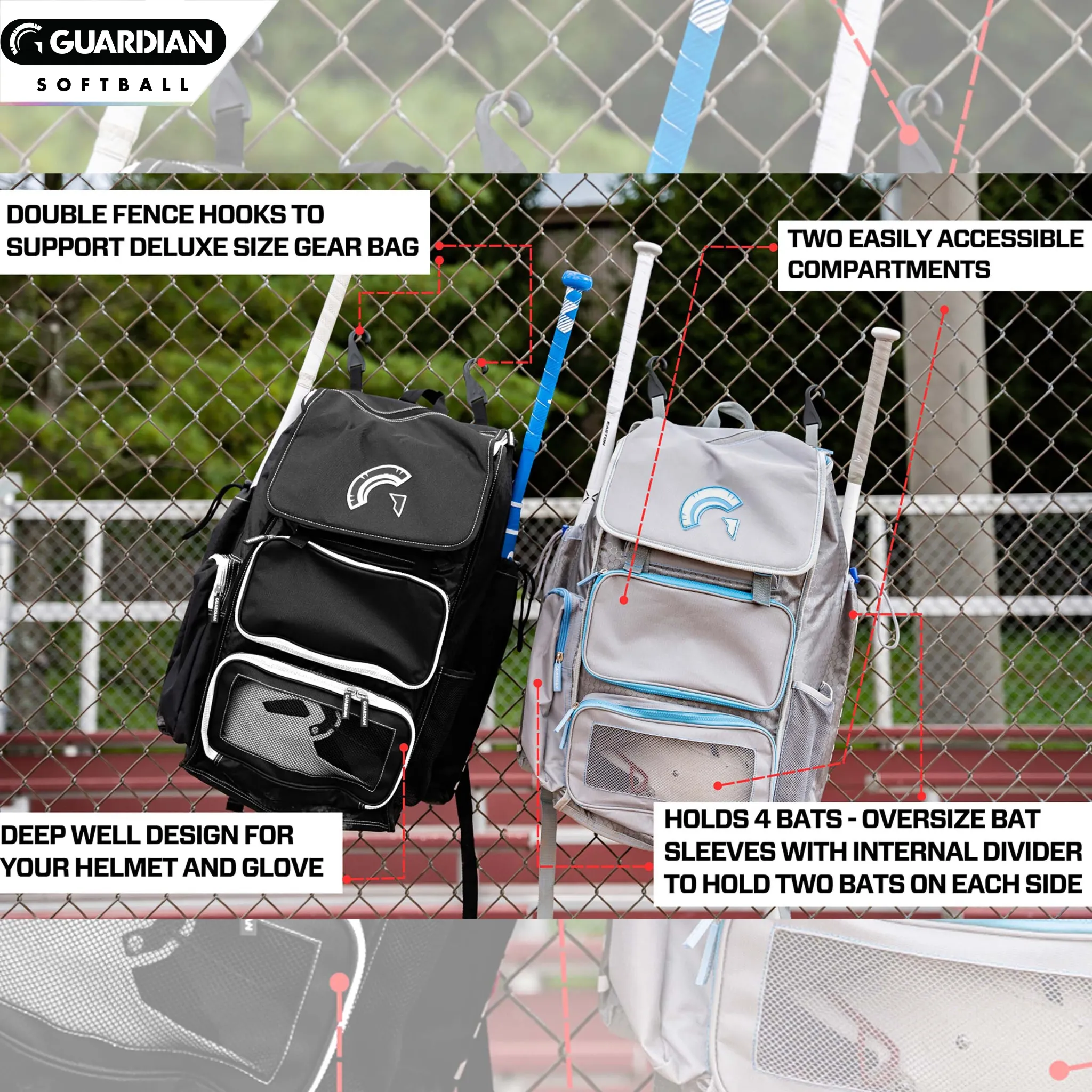 Guardian Baseball Diamond Series Baseball Softball Bag (Black/White)