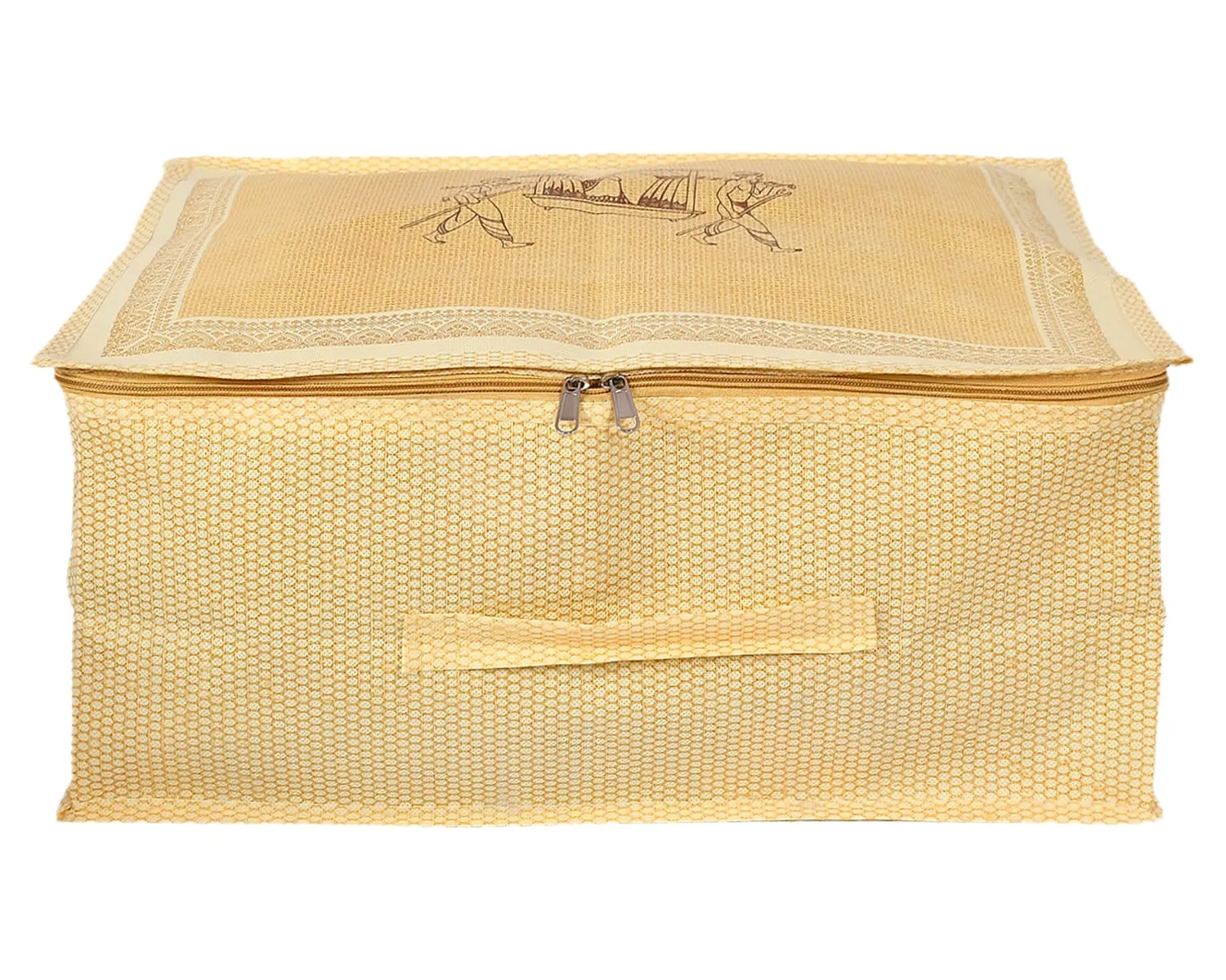 Heart Home Doli Printed Non-woven Underbed, Strorage Organizer With Transparent Window- Pack of 4 (Gold)-50HH01814