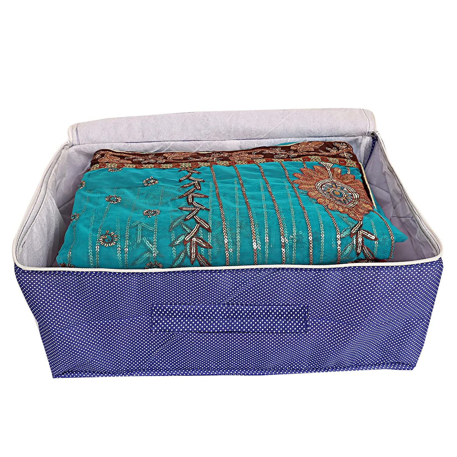 Heart Home Dot Printed Cotton Saree Cover, Clothes Organiser For Wardrobe, Storage Bag, Regular Clothes Storage Bag(Blue)-HS_38_HEARTH20965