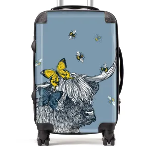 Highland Cow, Butterflies & Bees Suitcase - slate