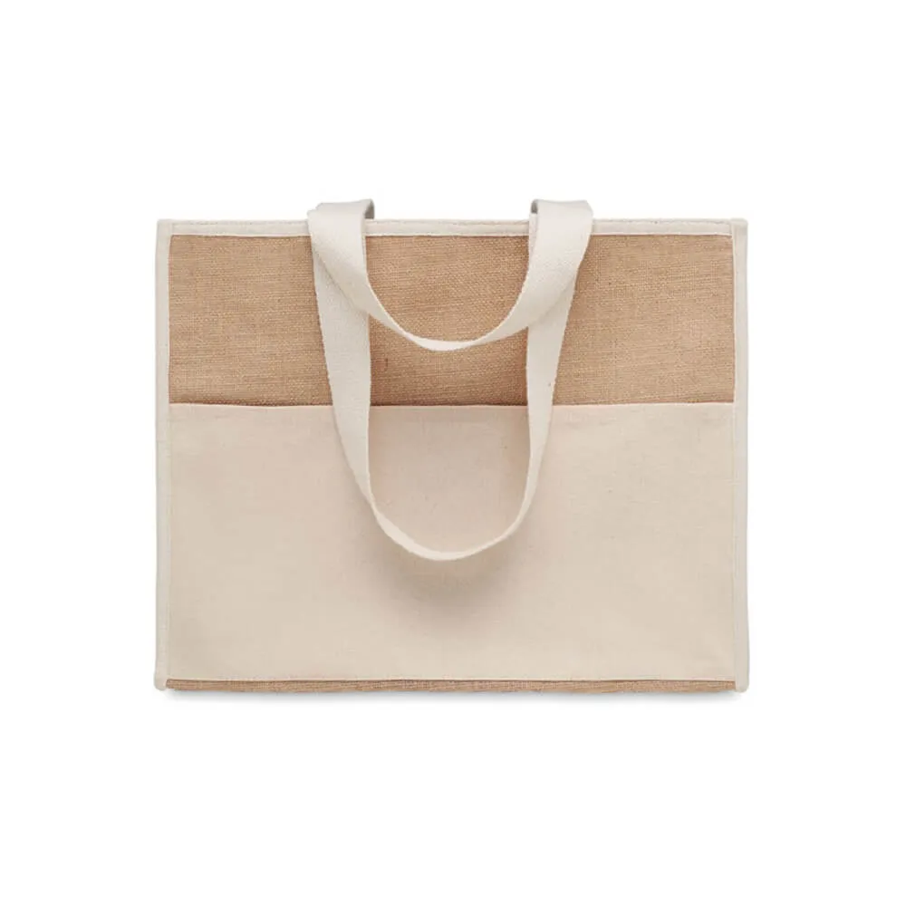Jute Shopping and Cooler Bag with Canvas Pocket