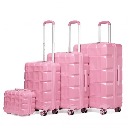 Kono Lightweight Hard Shell ABS Suitcase Set with TSA Lock & Vanity Case - Pink