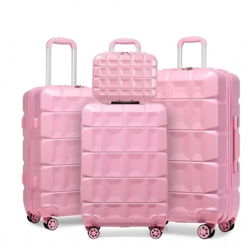 Kono Lightweight Hard Shell ABS Suitcase Set with TSA Lock & Vanity Case - Pink