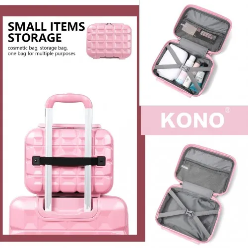 Kono Lightweight Hard Shell ABS Suitcase Set with TSA Lock & Vanity Case - Pink