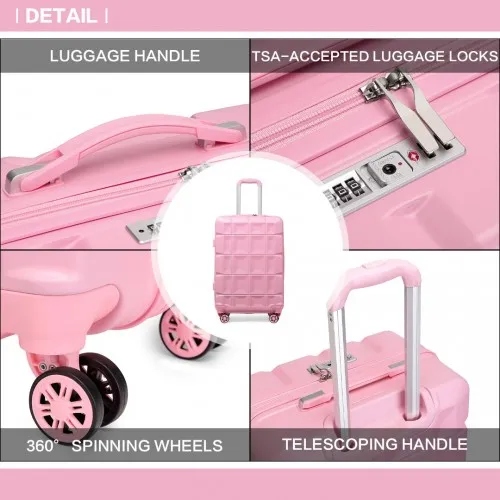 Kono Lightweight Hard Shell ABS Suitcase Set with TSA Lock & Vanity Case - Pink