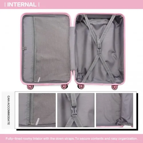 Kono Lightweight Hard Shell ABS Suitcase Set with TSA Lock & Vanity Case - Pink