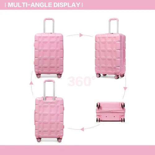 Kono Lightweight Hard Shell ABS Suitcase Set with TSA Lock & Vanity Case - Pink