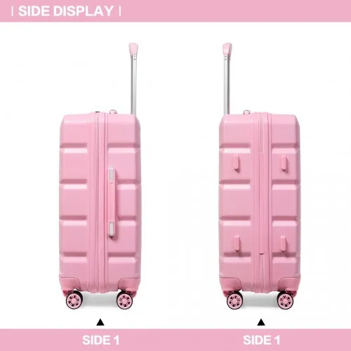 Kono Lightweight Hard Shell ABS Suitcase Set with TSA Lock & Vanity Case - Pink