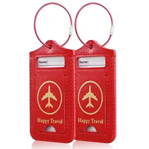 Luggage Tags, Leather Case Travel Tags - Red