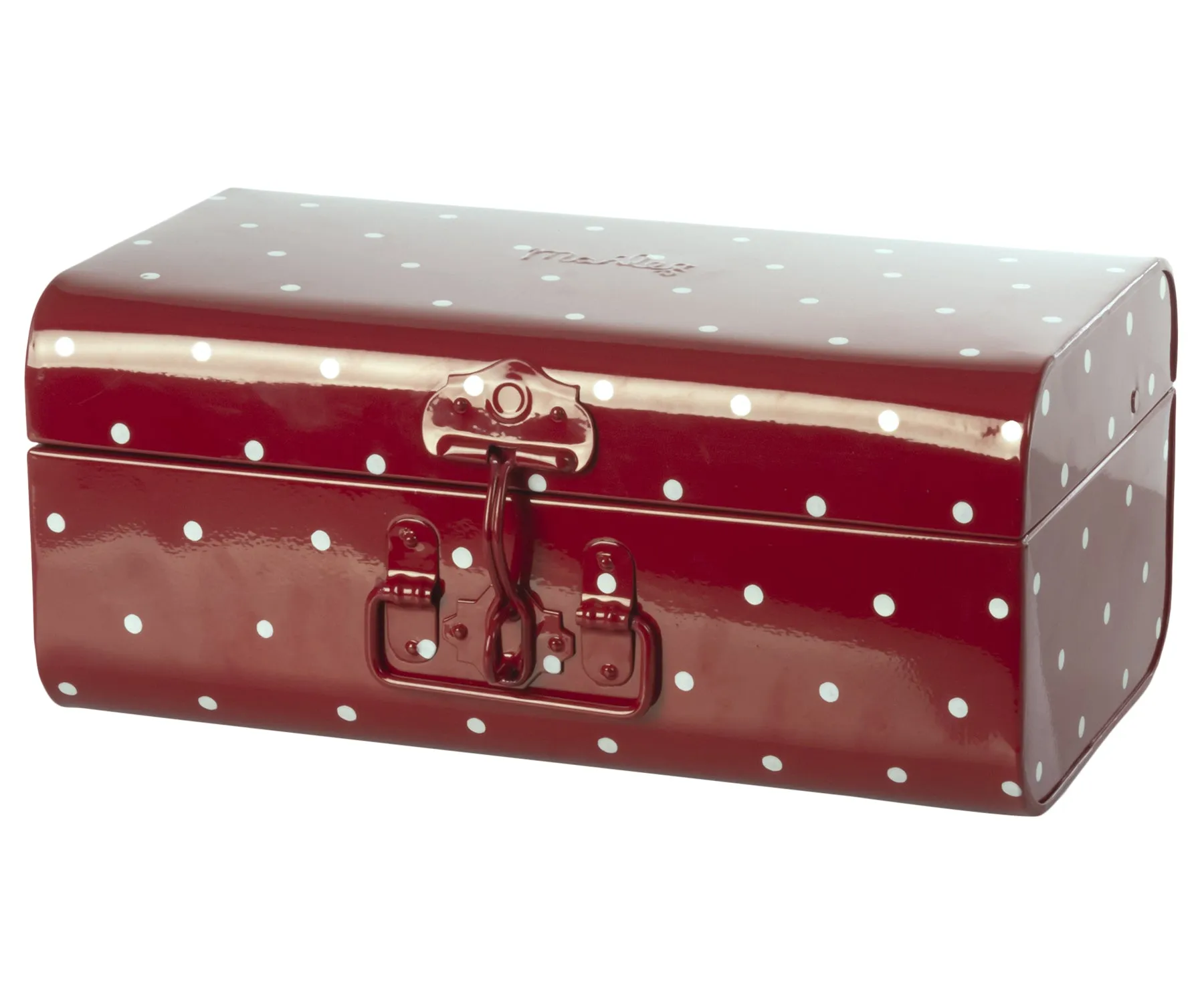 Maileg Small  Metal Storage Suitcase, Red with Dots