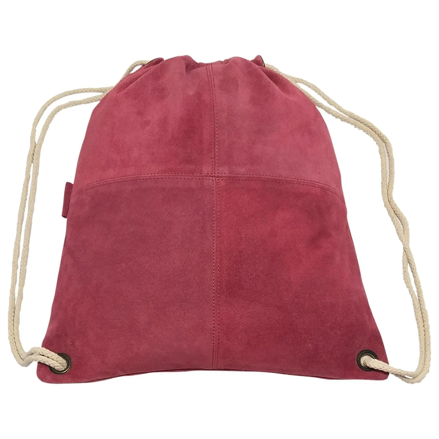 MANDAVA Suede Leather Drawstring Backpack Unisex Sack Cinch School/College/Gym Bag (Magenta)