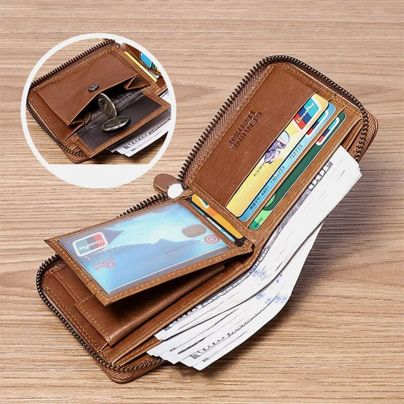Men Genuine Leather RFID Anti-theft Chain Multi-slot Retro Business Card Holder Wallet