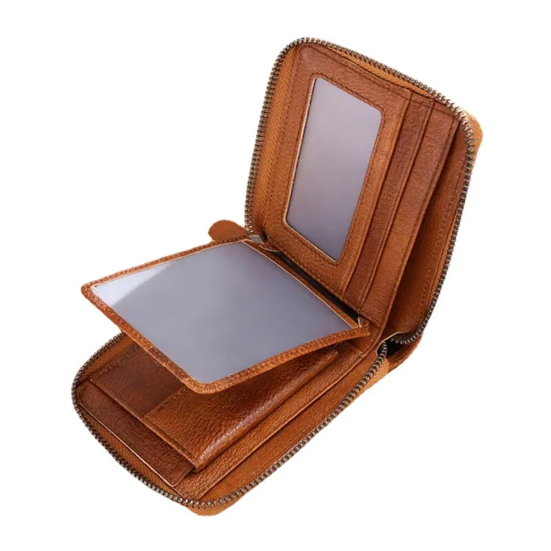 Men Genuine Leather RFID Anti-theft Multi-slot License Card Case Card Holder Wallet