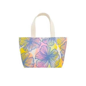 Mini Beach Bag Tote • Seaflower • Dark Blue over Offset Rainbow