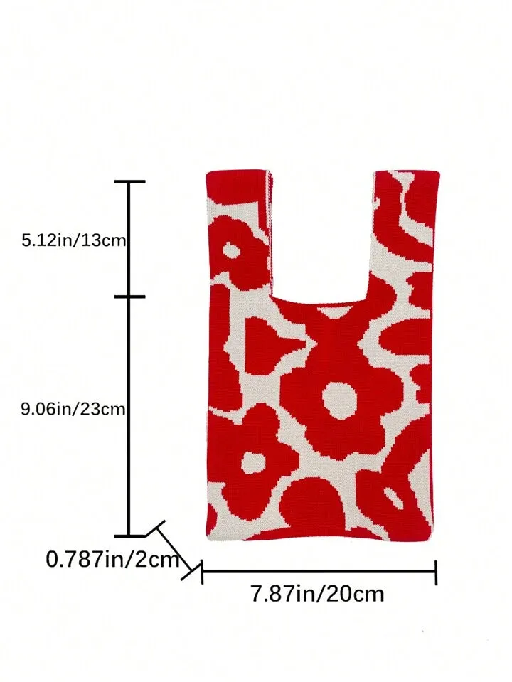 Mini Knit Red Floral Tote Bag