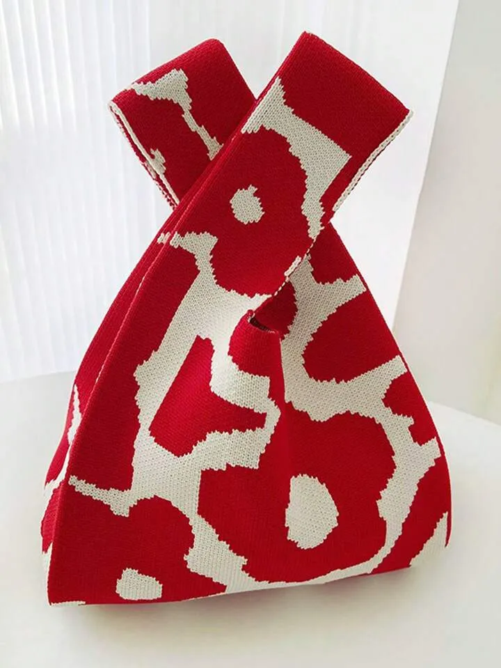 Mini Knit Red Floral Tote Bag