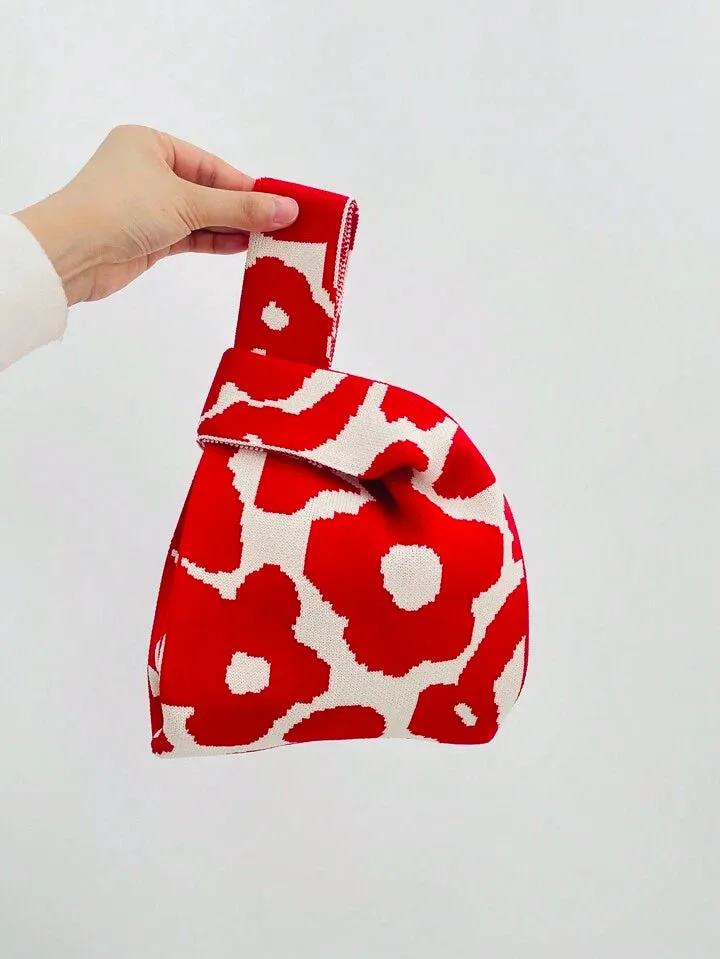 Mini Knit Red Floral Tote Bag