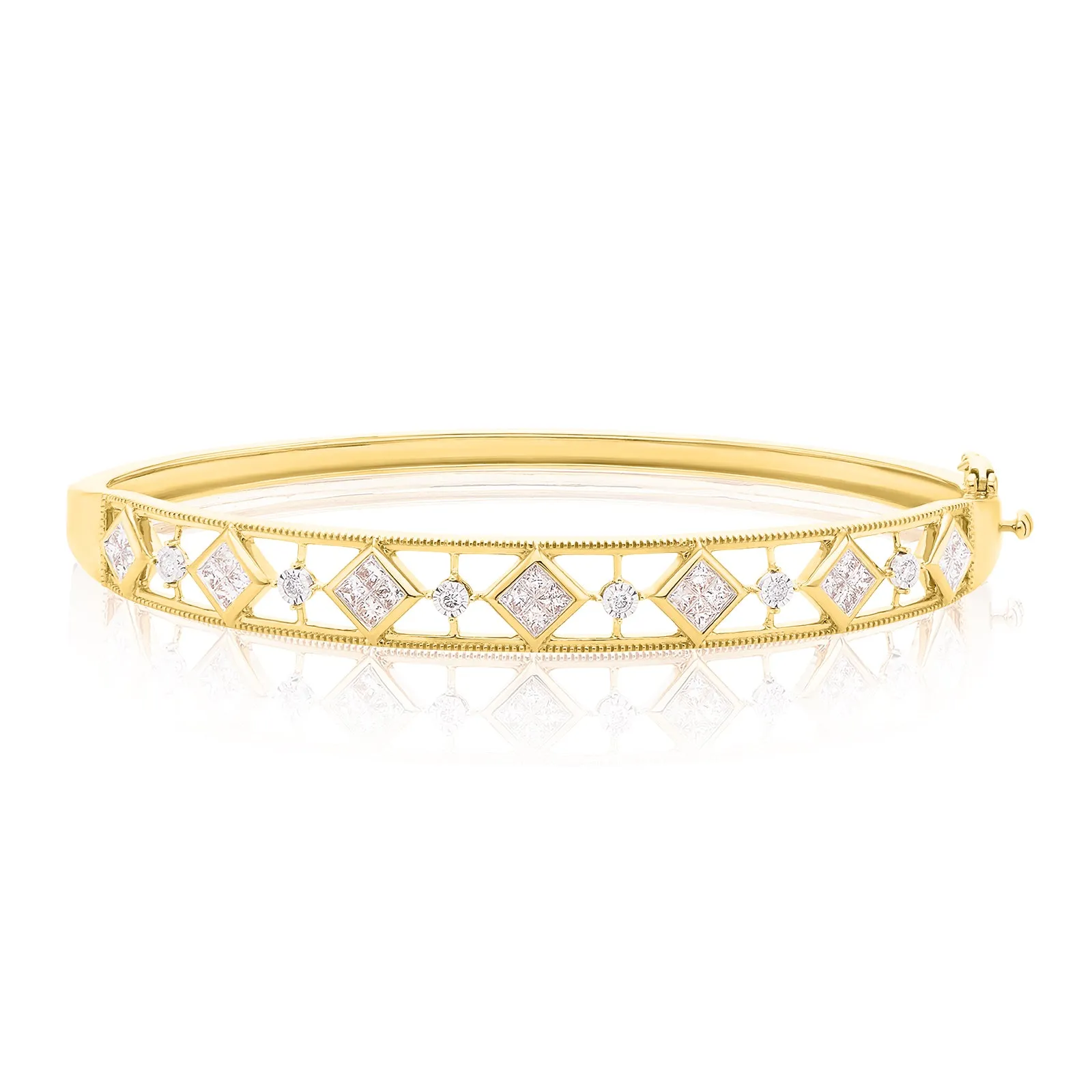 New York 14ct White Gold with  Princess & Round Cut 1 CARAT tw of Diamonds Bangle