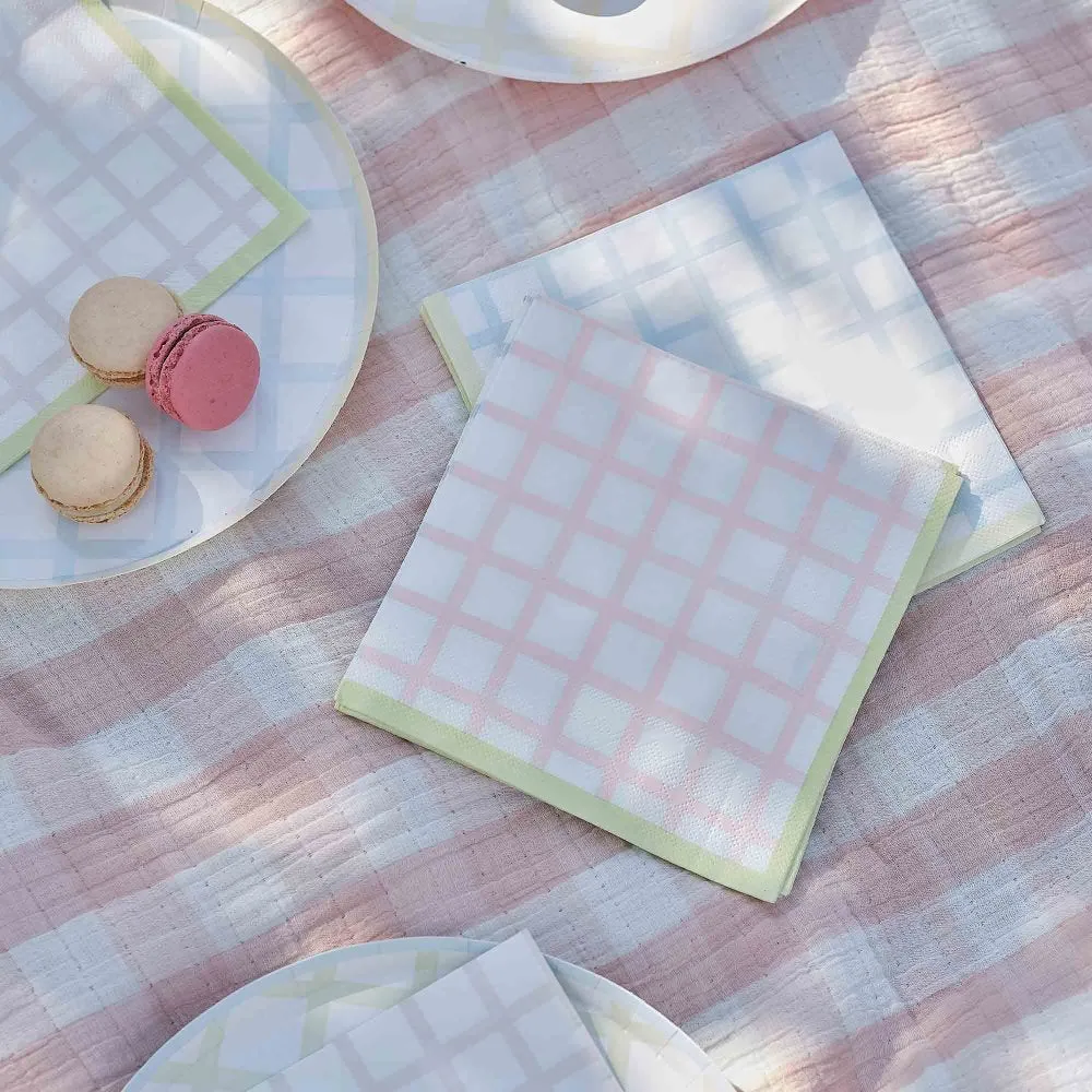 Pastel Gingham Paper Napkins - Pack of 16