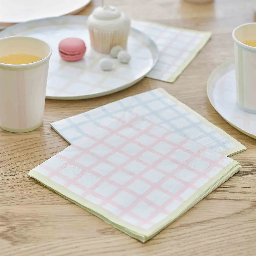 Pastel Gingham Paper Napkins - Pack of 16