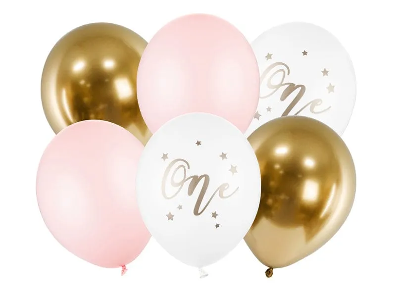 Pastel Pink ONE 1st Birthday Assorted Latex Balloons 12inch x 6