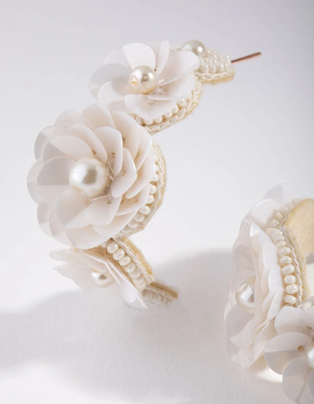Plastic Sequin Flower Pearl Hoop Earrings