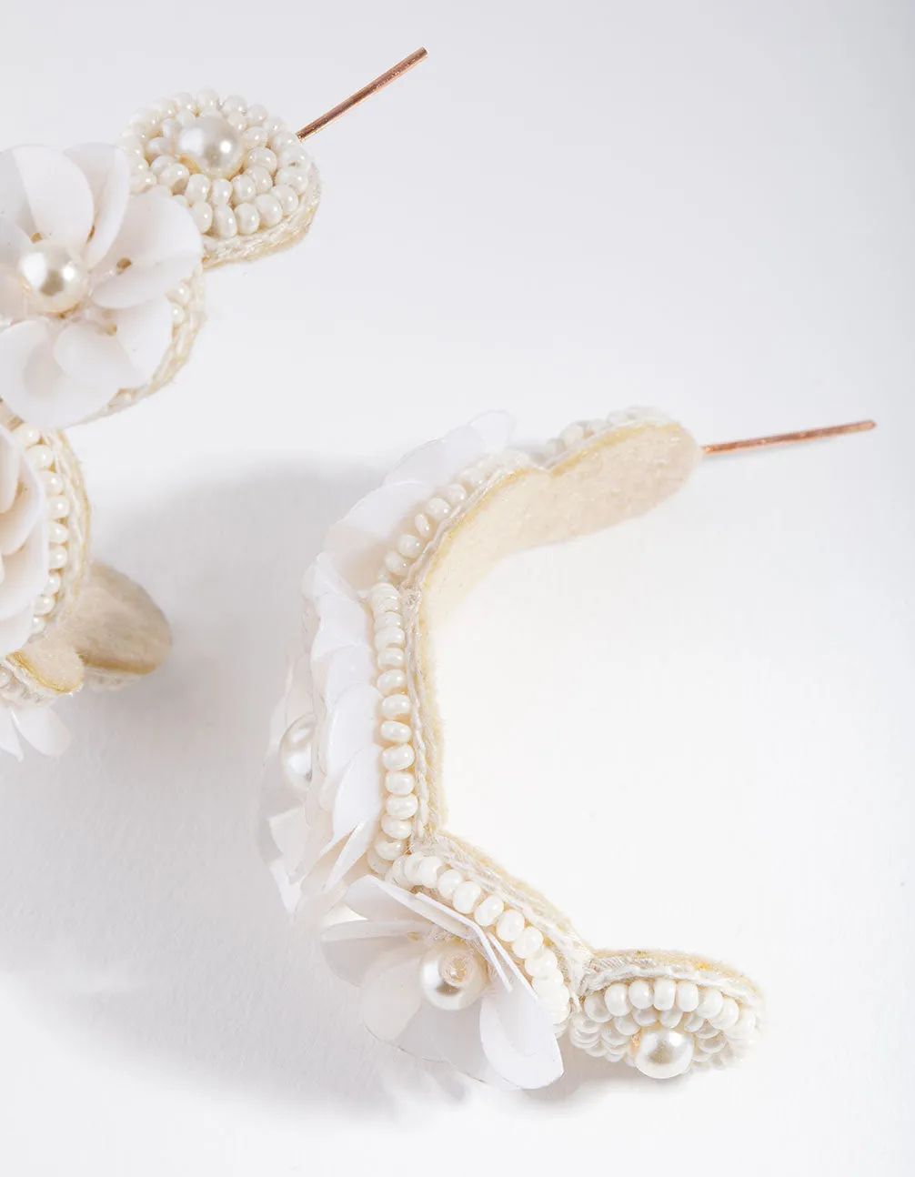 Plastic Sequin Flower Pearl Hoop Earrings