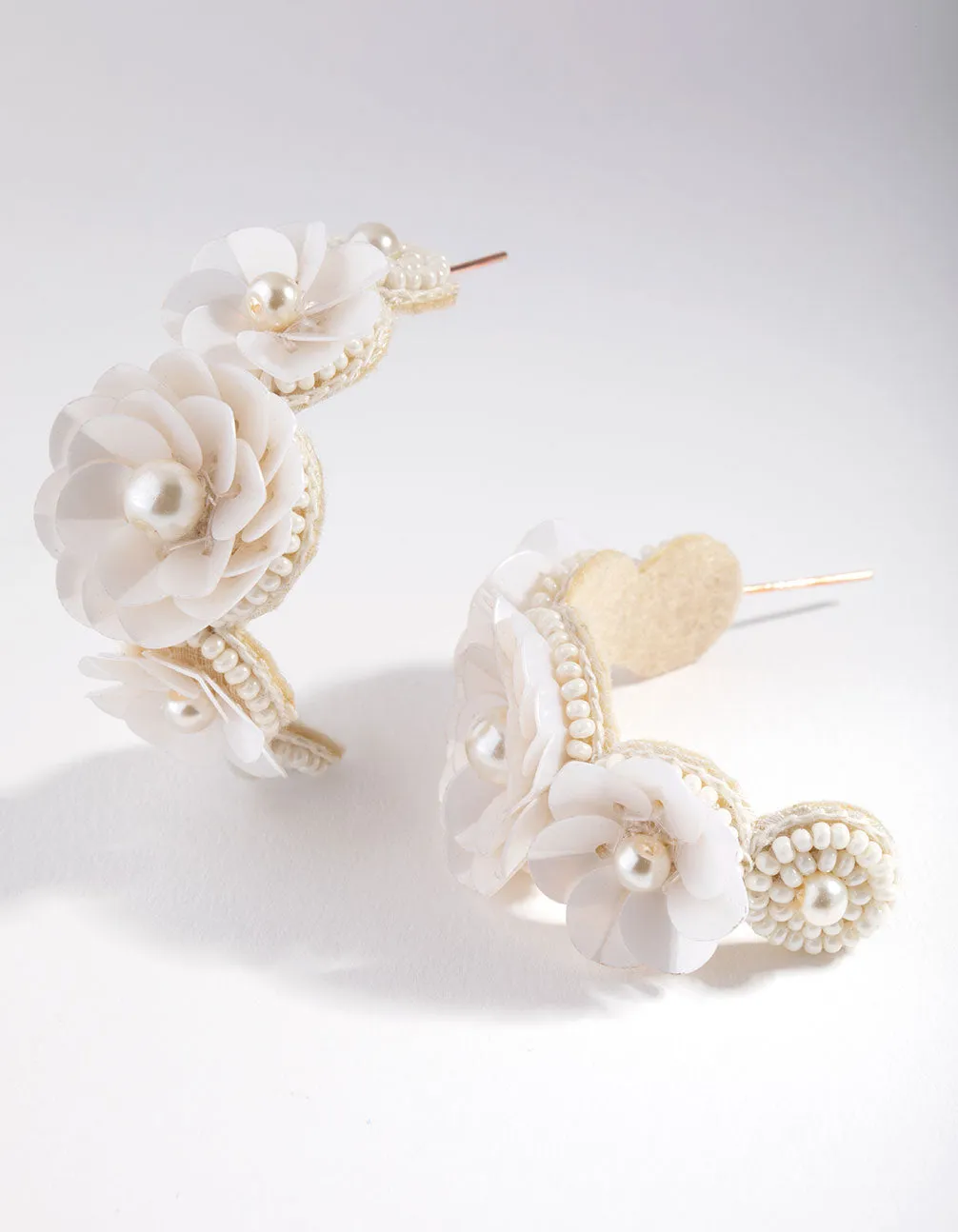 Plastic Sequin Flower Pearl Hoop Earrings