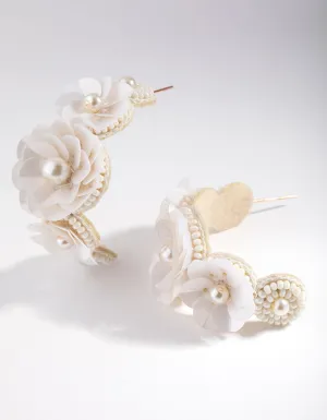 Plastic Sequin Flower Pearl Hoop Earrings
