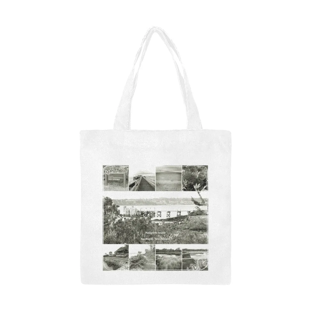 Rangitoto Island Black and White Cotton Canvas Tote Bag (Worldwide Shipping)