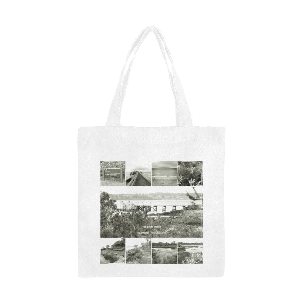 Rangitoto Island Black and White Cotton Canvas Tote Bag (Worldwide Shipping)