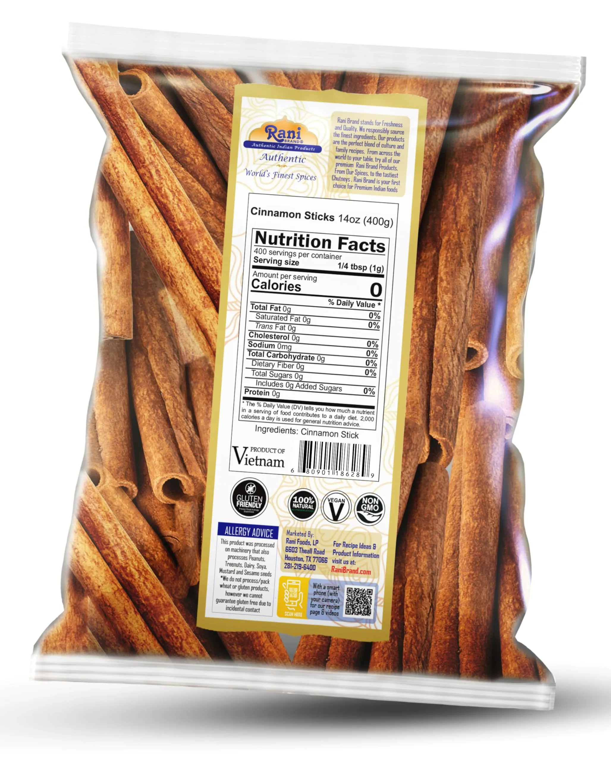 Rani Cinnamon Sticks 14oz (400g) ~ 72-88 Sticks 3" in Length Cassia Round ~ All Natural | Vegan | No Colors | Gluten Friendly | NON-GMO | Product of Vietnam