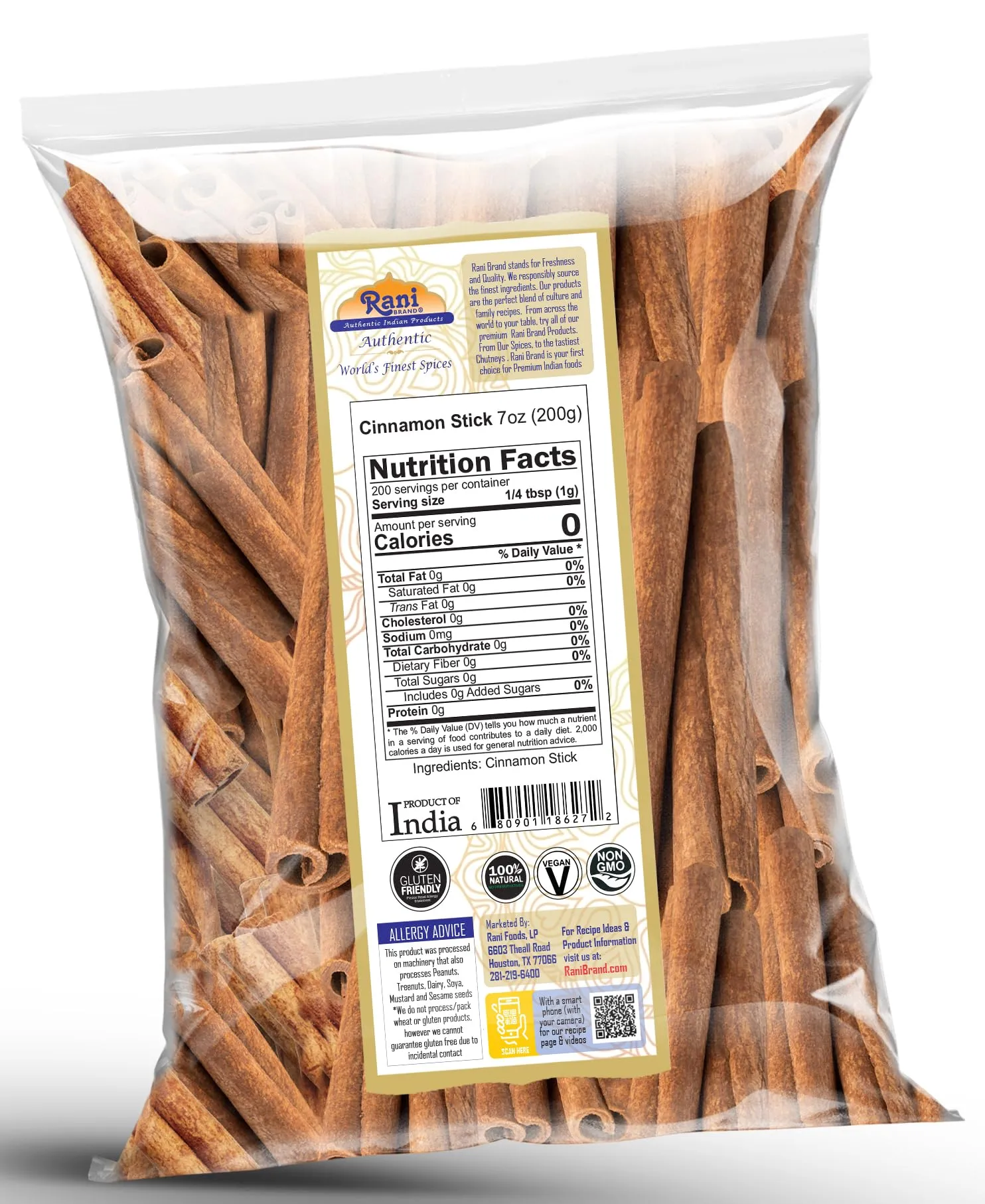 Rani Cinnamon Sticks 7oz (200g) - 36-44 Sticks - Strong Aroma, Perfect for Baking, Cooking & Beverages | 3  Inches Length - Cassia Saigon Cinnamon from Vietnam | Kosher