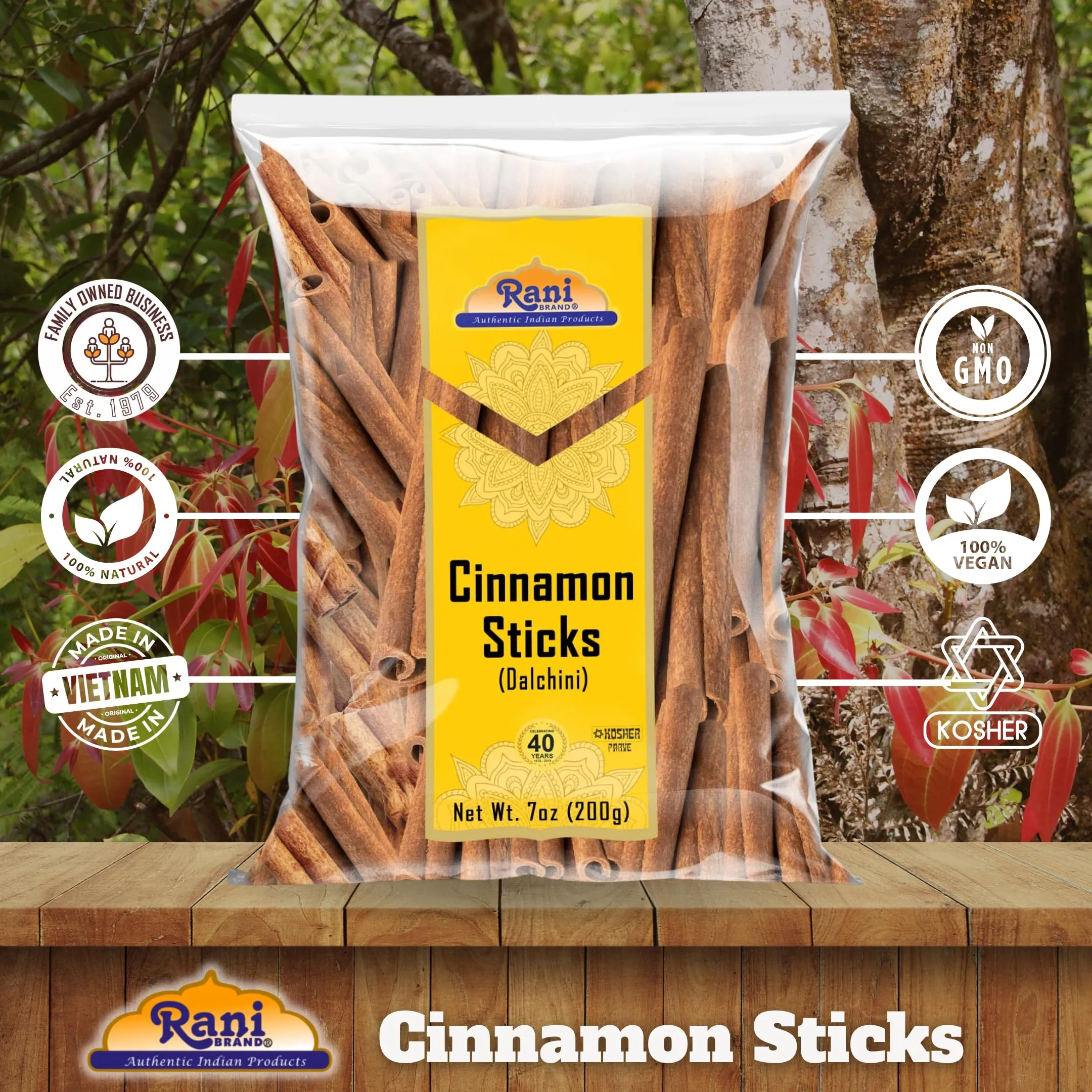 Rani Cinnamon Sticks 7oz (200g) - 36-44 Sticks - Strong Aroma, Perfect for Baking, Cooking & Beverages | 3  Inches Length - Cassia Saigon Cinnamon from Vietnam | Kosher