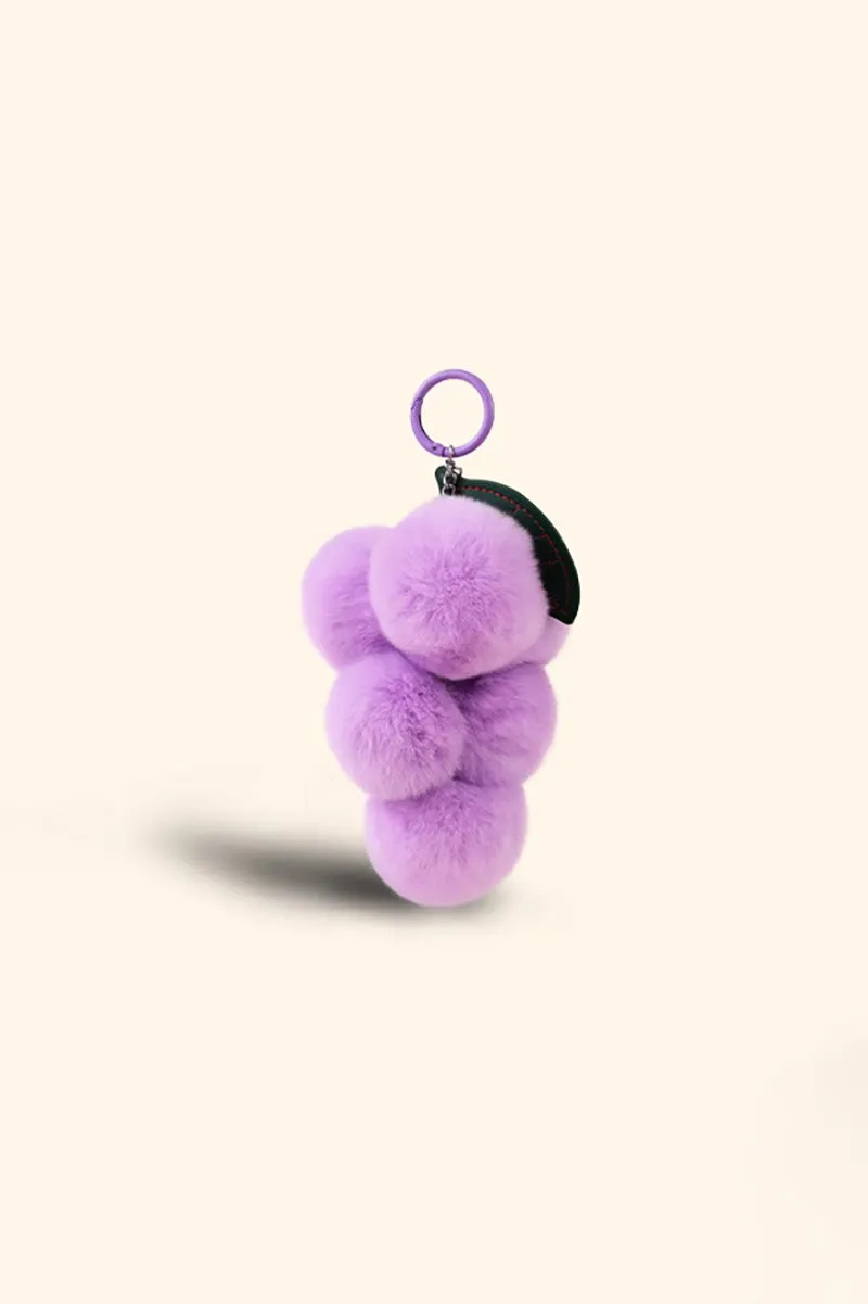 Real Rex Rabbit Fur Grape Shape Charm Keychain