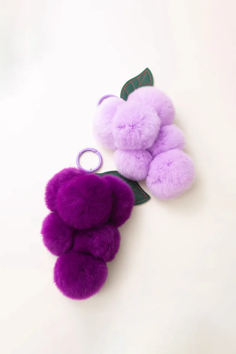 Real Rex Rabbit Fur Grape Shape Charm Keychain