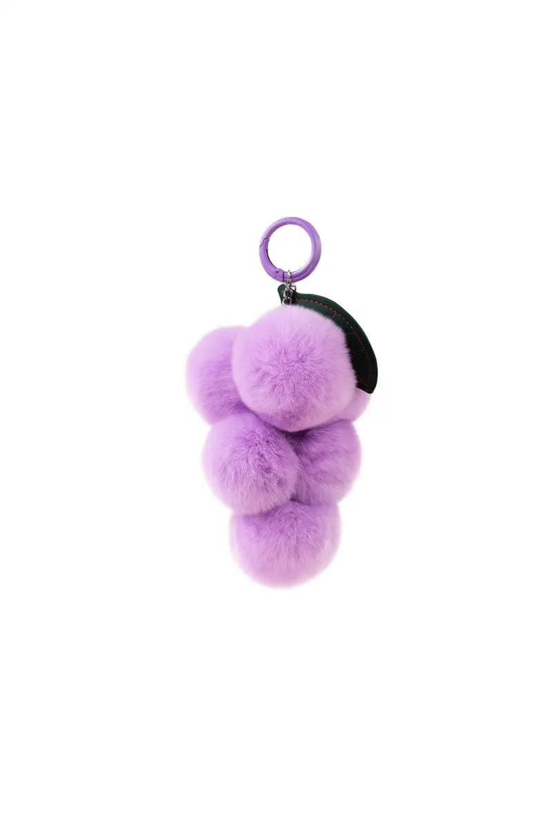 Real Rex Rabbit Fur Grape Shape Charm Keychain