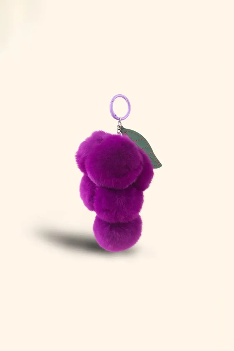 Real Rex Rabbit Fur Grape Shape Charm Keychain