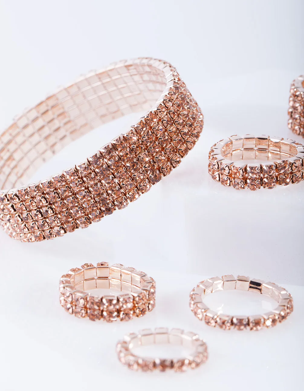 Rose Gold Diamante Bracelet Ring Pack