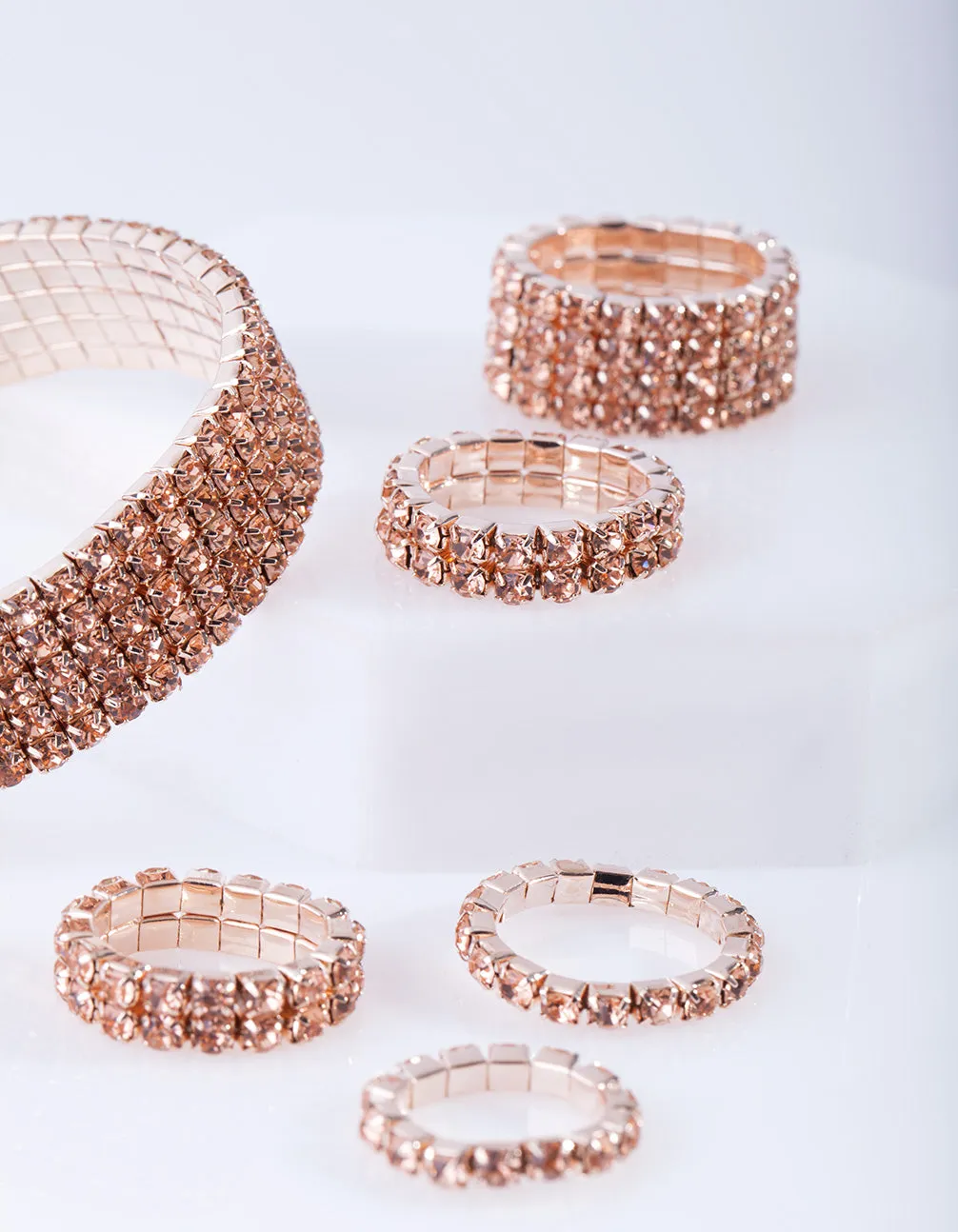 Rose Gold Diamante Bracelet Ring Pack