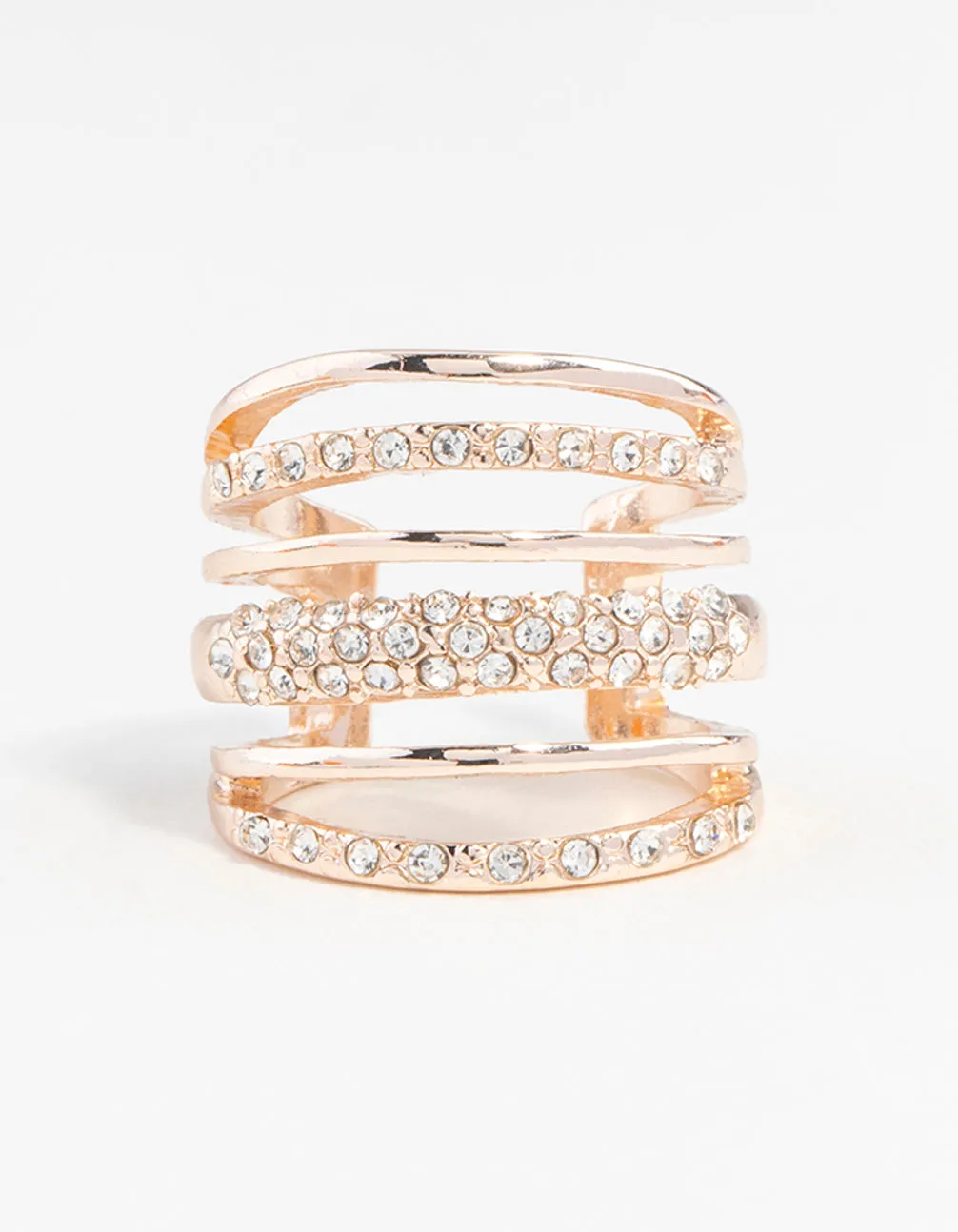Rose Gold Six Layer Diamante Band Ring
